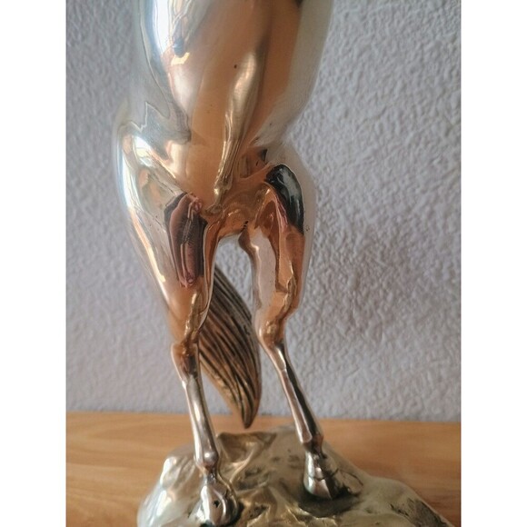 Mid- Century Vintage 15'' Tall Solid Brass Rearing Horse Sculpture Statue - Picture 10 of 13